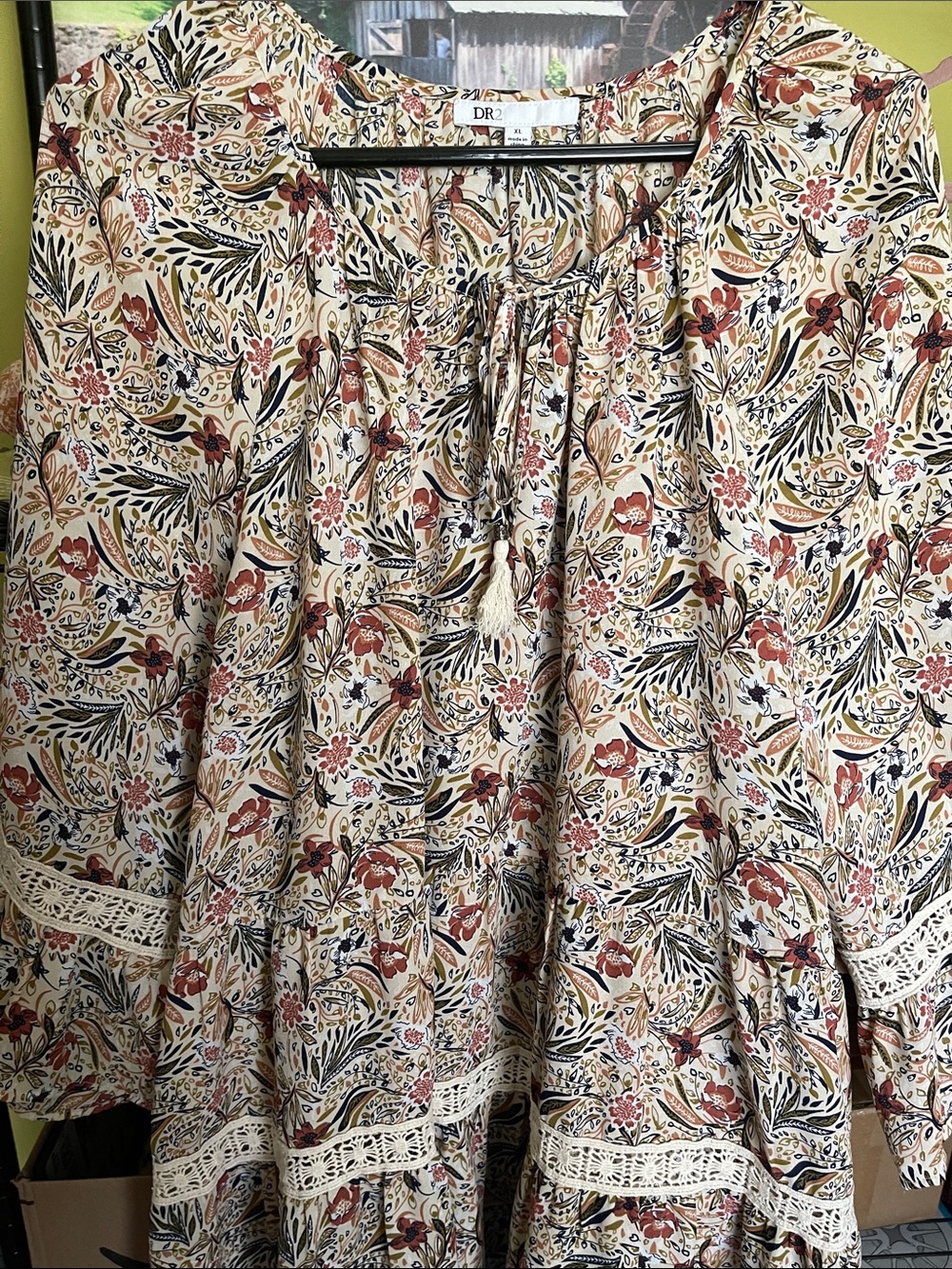 DR2 Floral Peasant Tunic in Cream, Rust & Navy